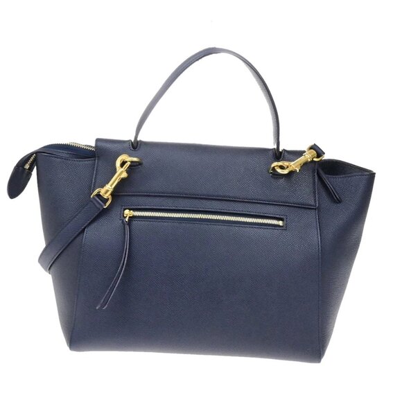 CELINE Logo Belt Bag Mini 2Way Shoulder Hand Bag Leather Blue GHW Italy 636RK968 - Picture 1 of 16